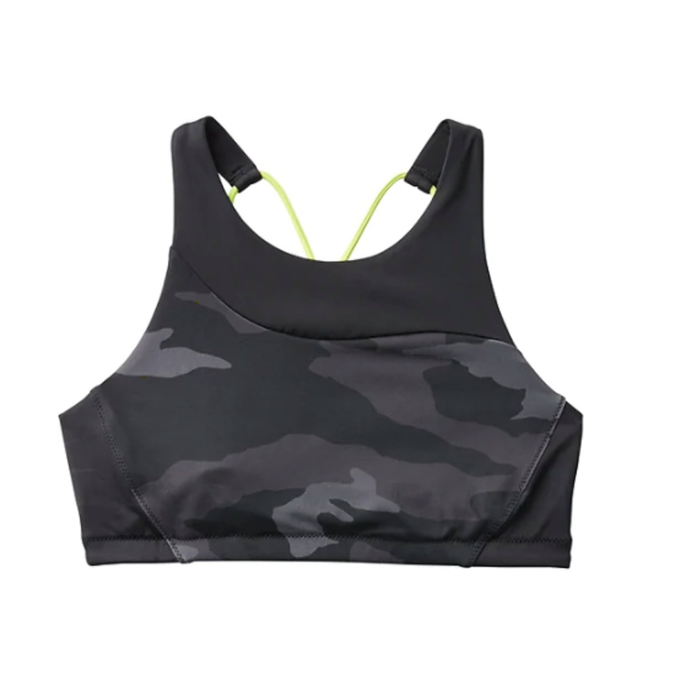 Athleta M Freestyle High Neck top camo neon yellow halter swim bathing suit bra
